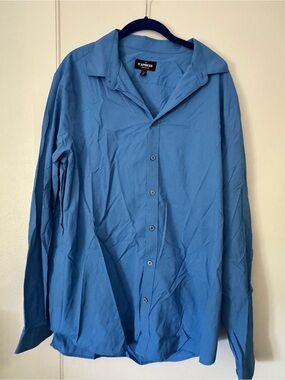 Express Men's Blue Long-Sleeve Button-Up Shirt